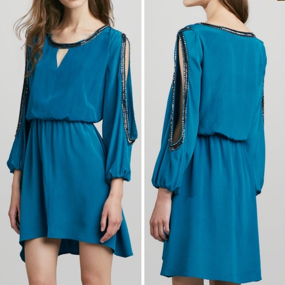 NWOT Madison Marcus Beaded Silk Cutout Dress S - Picture 1 of 7